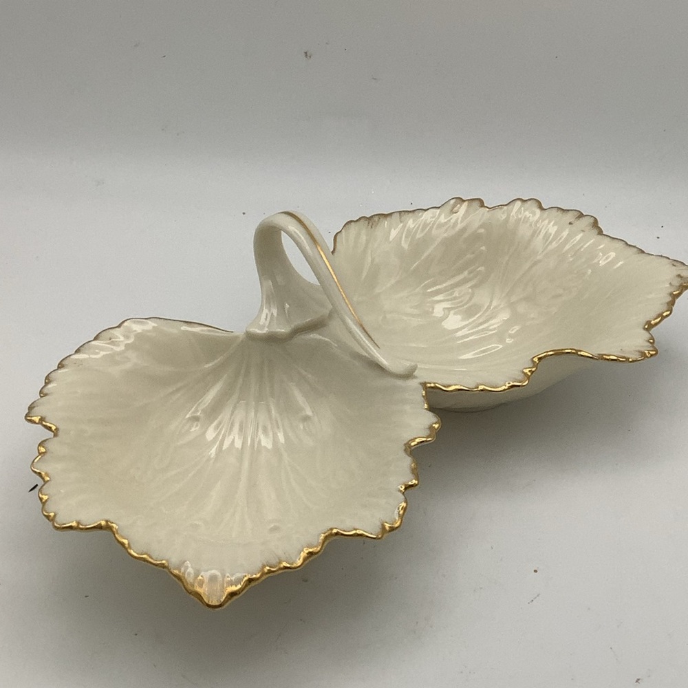 Vintage Lenox Double Leaf Serving Dish with Gold Trim